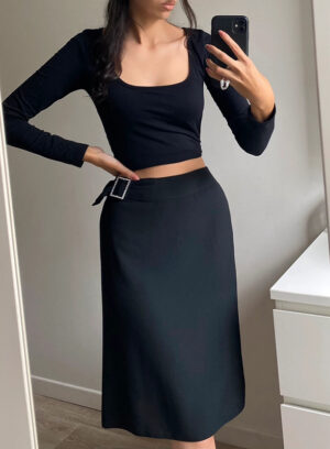 Jupe tailleur magnifique longue strass vintage noir